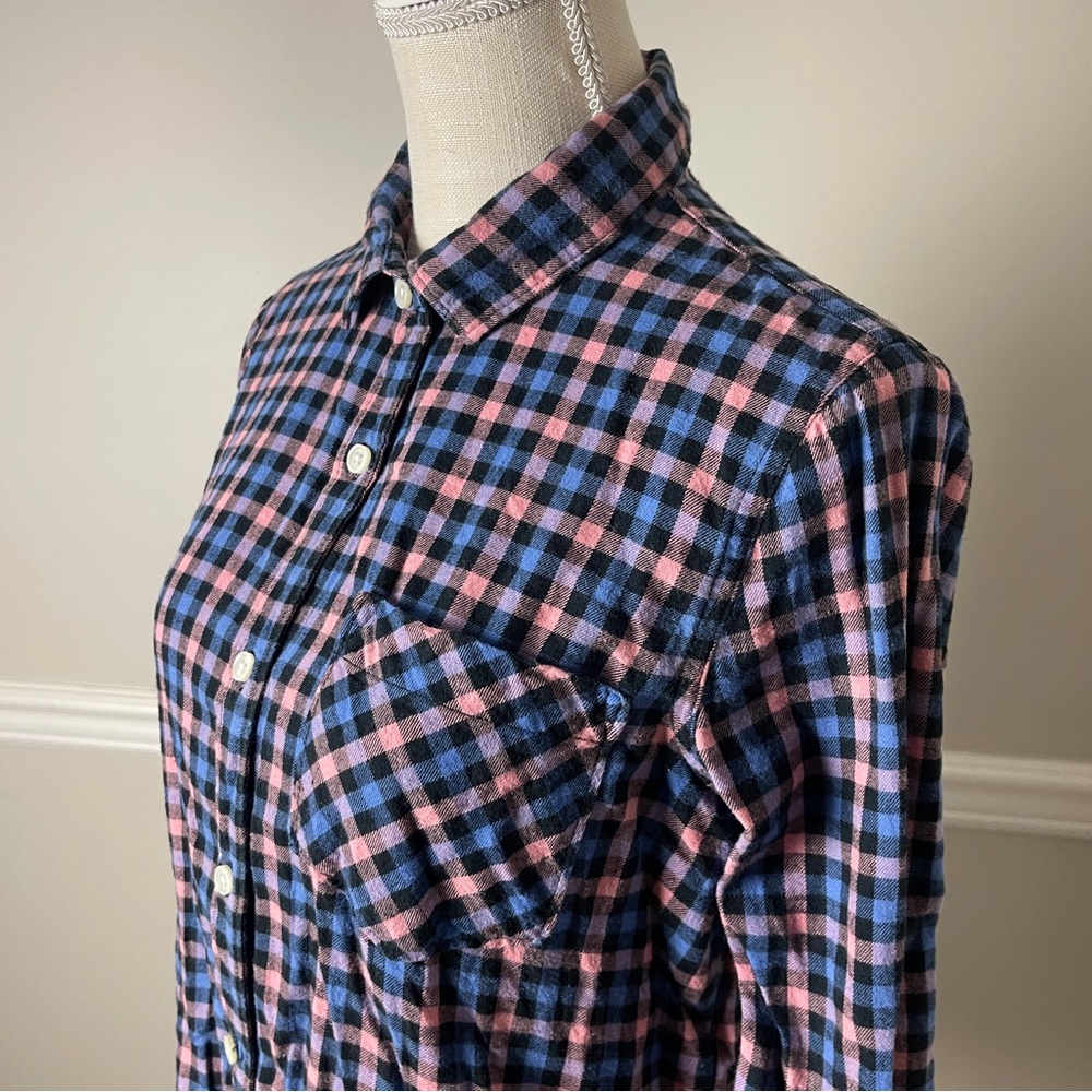 Old Navy Medium Women’s Tunic Shirt Flannel Button Down Top Black Pink Plaid